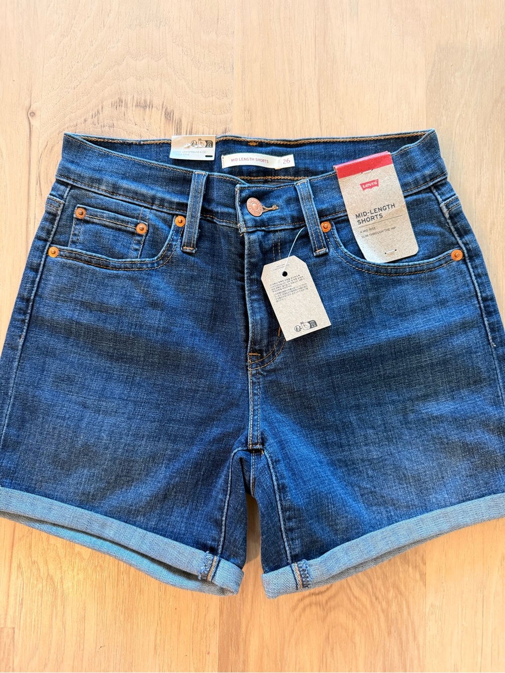 Levi's Dark Blue Mid-Length Denim Shorts with Rolled Hem